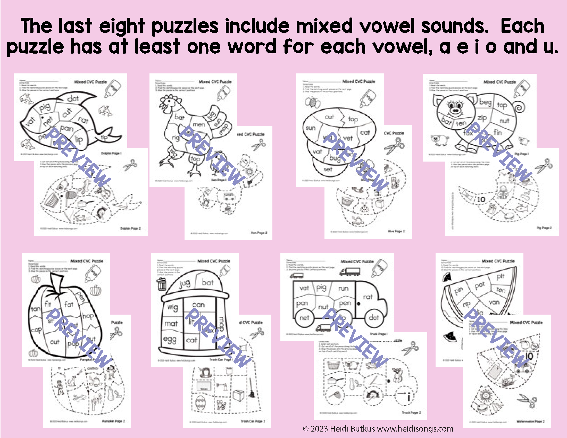 CVC Cut and Glue Puzzles for Mixed Vowel Sounds