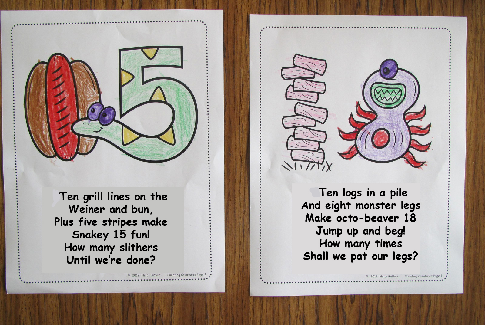 Student pages to color from the Count and Move booklet