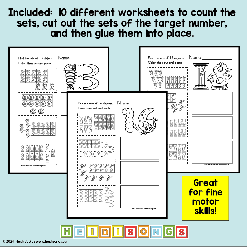 Cut and paste worksheets for counting 11-20