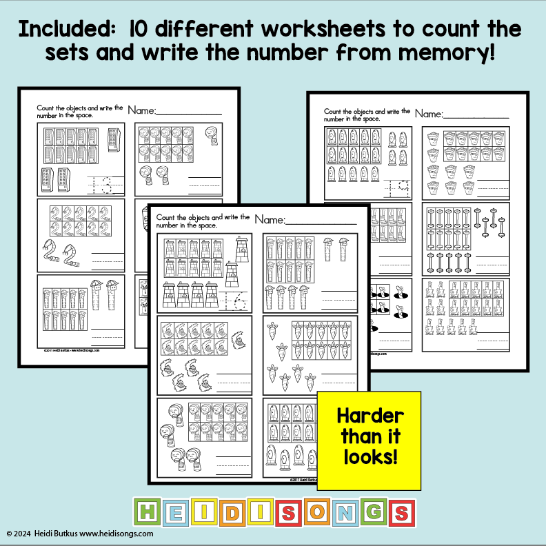 Count and write the number from memory 11-20 