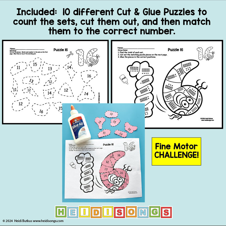 Cut and glue puzzles for counting objects 11-20