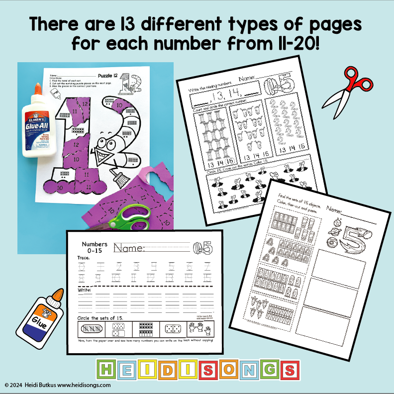 13 different types of worksheets and activities for each number from 11-20